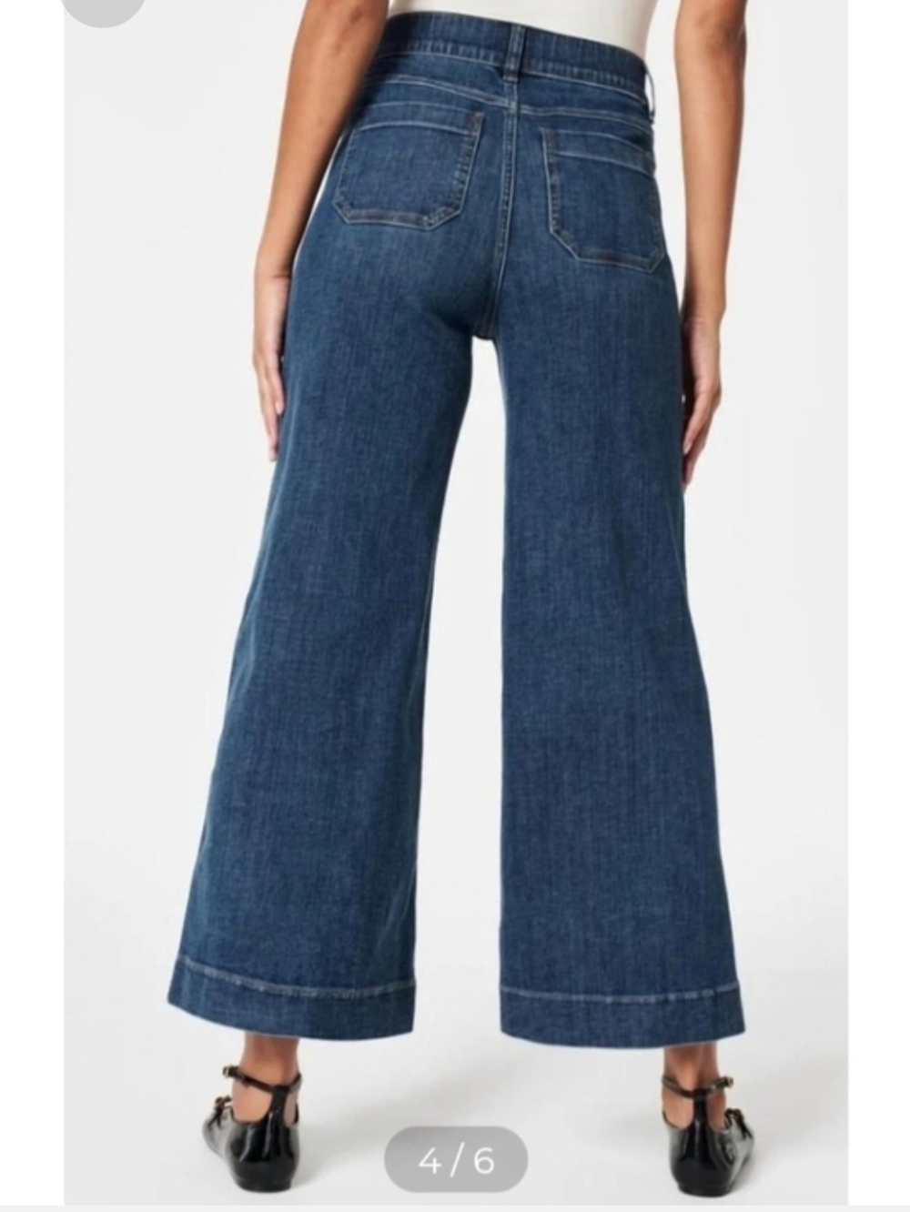 SPANX Wide-Leg High-Rise Denim Jeans - Dark Blue - Picture 2 of 7